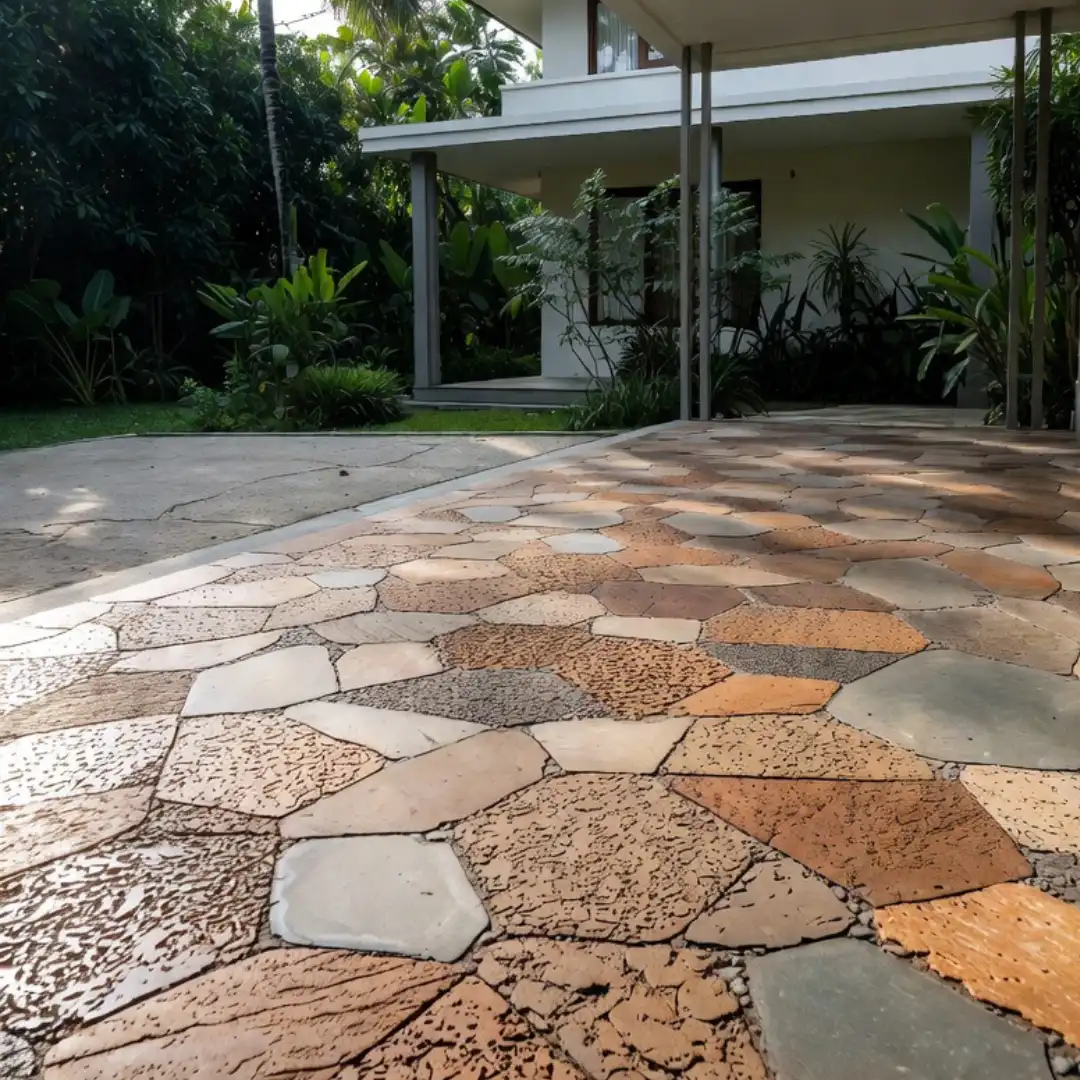 Pemasangan batu alam acak random paving untuk lanskap