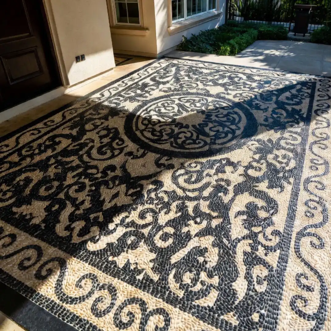 Detail mozaik lantai batu sikat ampyangan mewah